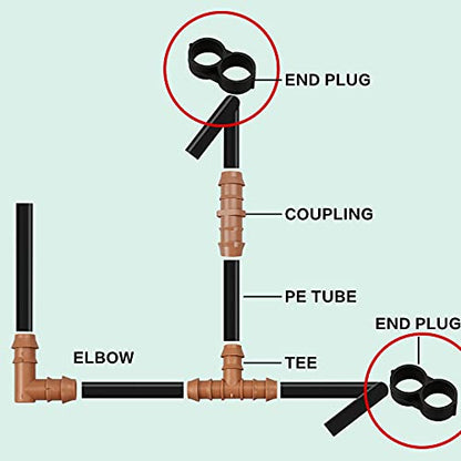 21-Pack Drip Irrigation Universal End Cap Plugs Fitting, Figure 8 End Closure for 1/2" Drip Tubing - size: 21P-End Plug