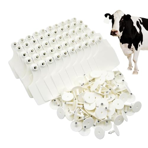 4.1” L×3.5”W Livestock Ear Tags Big Blank 100PCS Identification TPU Precision Tags for Cattle Cows Pigs Hog Goats Sheep Calf Animal (White) - color: 2-white