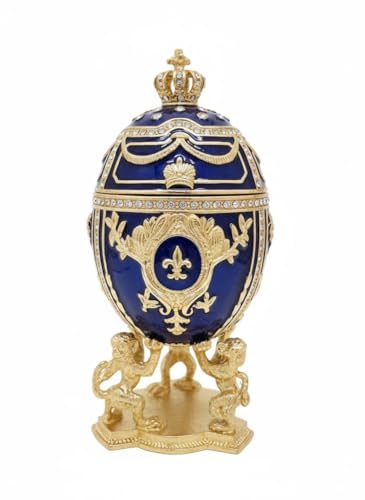 Fabergé Egg Pure GOLD decor 4ct Collectors Egg Russian Jewelry Box Faberge Egg Trinket HANDMADE Faberge Box 200 Austrian Crystal Diamonds & Bracelet Womens Jewellery Gift Ideas (Royal Blue) - color: Royal Blue