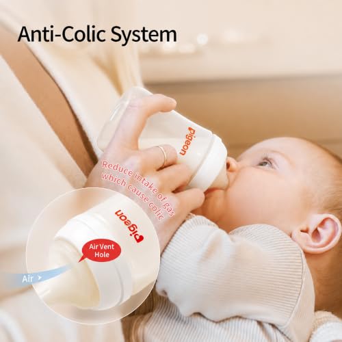 Pigeon PP Nursing Bottle Wide Neck, Anti-Colic, Streamlined Body, Natural Feel, Easy to Clean, 8.1 Oz(Pack of 4), Includes 4pcs M Nipples (3m+) - color: 8.1Oz, 4 packs