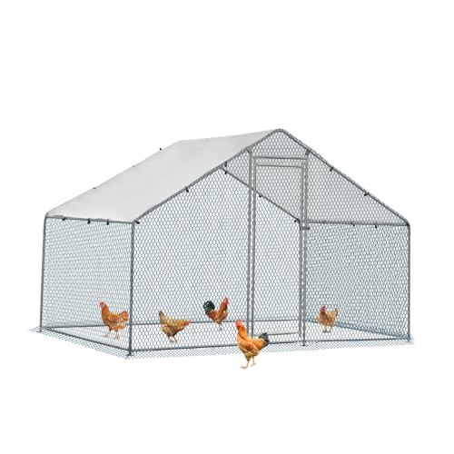 Outvita Chicken Coop, 6.5 x 6.5 FT Large Metal Chicken House, Poultry Habitat Cage with Waterproof Cover, Walk-in Chicken Run Pen for Small Animals, Yard, Farm, Patio - color: Silver, size: 78.0"L x 74.0"W x 78.0"H