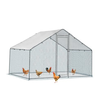 Outvita Chicken Coop, 6.5 x 6.5 FT Large Metal Chicken House, Poultry Habitat Cage with Waterproof Cover, Walk-in Chicken Run Pen for Small Animals, Yard, Farm, Patio - color: Silver, size: 78.0"L x 74.0"W x 78.0"H