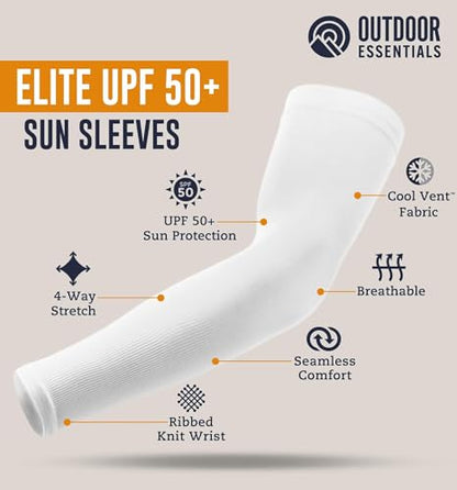 OutdoorEssentials UV Sun Sleeves for Men & Women, Cooling Arm Sleeves UPF 50+ | Golf, Tattoo Cover Up, Sun Protection - color: (6 Pairs): 6 White