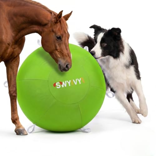 25Inch Herding Ball with Straps and Heavy Duty Cover, Green Dog Toy Ball for Large Breeds, German Shepherd, Pitbull, Horse Toys, Giant Play Ball for Aggressive Chewers