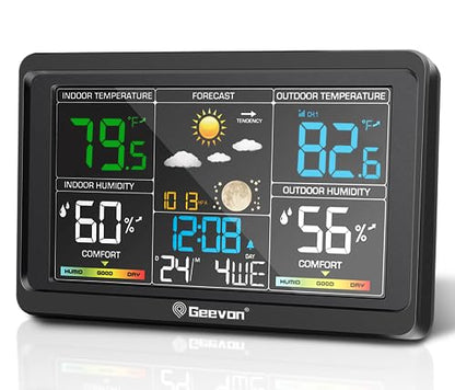 Geevon Weather Stations Wireless Indoor Outdoor Thermometer, Color VA Display Digital Weather Thermometer, Temperature Humidity Monitor with Barometer, Calendar, and Adjustable Backlight
