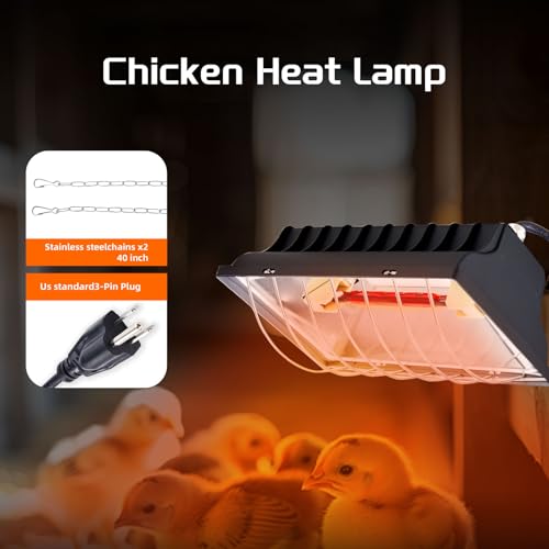 Chicken Coop Heat Lamp 250W Brooder Heating Plate for Chicks Hanging Light Heated Adjustable Temp with Anti-Fall Aluminum Alloy Lamp Shade Suitable for Poultry, Livestock & Small Pets - color: Black