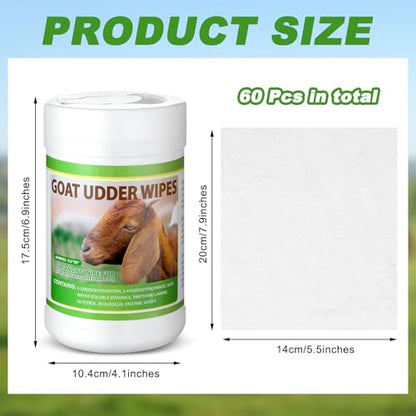 60 Pcs Teat Wipes Cow Goat Sheep Udder Prep Wipes 5.5 x 7.8 Inches Reclosable Pail for Health Care Goat Milking Supplies