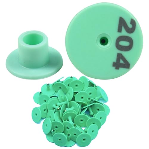 100pcs Small Pre-Numbered Livestock Ear Tags with Numbers 001-1000, Piglet Round Plastic ID Tags for Cows, Sheep, Goats Durable Farm Animal Identification Swine Ear Tag(Green,301-400) - color: Green, size: 301-400