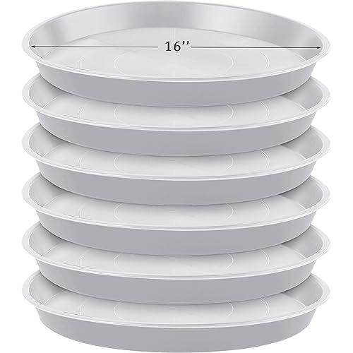 Eccliy 6 Pack Plastic Plant Saucer Heavy Duty Planter Saucers Large Plant Pot Saucers Plastic Water Trays for Indoors and Outdoors Flower Plant Plant Drip (White,16 Inch) - color: White, size: 16 Inch