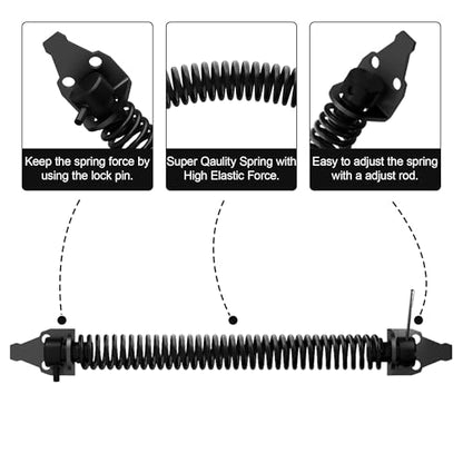 skysen 14" Fence gate Spring self Closing and Adjustable for Wooden or Vinyl Fence,Carbon Steel,Black(gate spring-14)