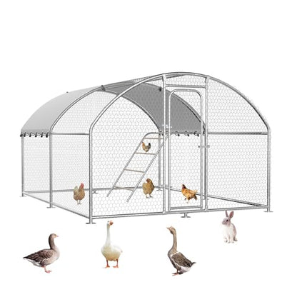 Large Metal Chicken Coop with Roosting Perch, Waterproof and UV-Resistant Cover,Outdoor Walk-in Cage Hen House for Yard Farm Rabbit Duck Chicken Run Dome Roof(10’ W x 13.2’ L x 6.4’ H) - size: 158.4"L x 120.0"W x 76.8"H