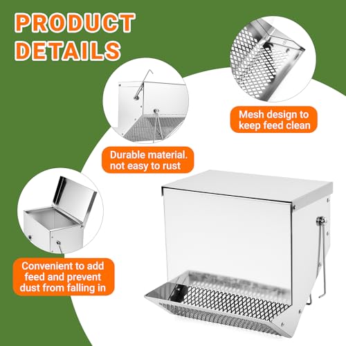 Rabbit Feeders Automatic for Cages,3.5 Pound Metal Trough Feeder with Water Bottle Galvanized Steel Outdoor Bunny Food Dispenser for Rabbits Chicken Guinea Pig Pet and Other Small Animals