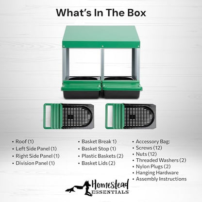 Homestead Essentials Classic Style 2 Compartment, Forward Rollout and Rollaway, Hen & Chicken Nesting Box with Integrated Perch and Protective Egg Laying Collection Lids - size: 2 Compartment