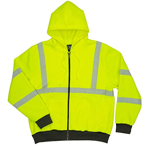 North 15 Men’s High Visibility Safety Hooded Sweatshirt, Bonded, Sherpa Lined - color: Saftey Yellow, size: Large