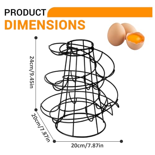 Spiral Egg Holder Stand, Smooth Sturdy Black Iron Countertop Storage for Fresh Egg Organization