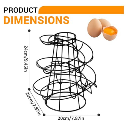 Spiral Egg Holder Stand, Smooth Sturdy Black Iron Countertop Storage for Fresh Egg Organization