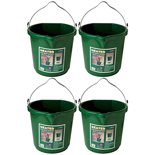Farm Innovators 4 Pack Heated Water Bucket, 120W Heating Power - Flat Back 5 Gallon Plastic Bucket with Cord Storage for Livestock Watering & Feeding