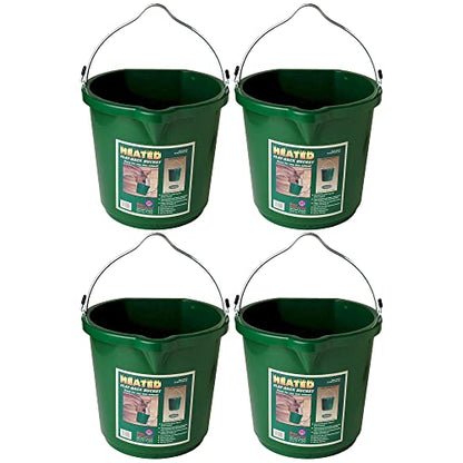 Farm Innovators 4 Pack Heated Water Bucket, 120W Heating Power - Flat Back 5 Gallon Plastic Bucket with Cord Storage for Livestock Watering & Feeding