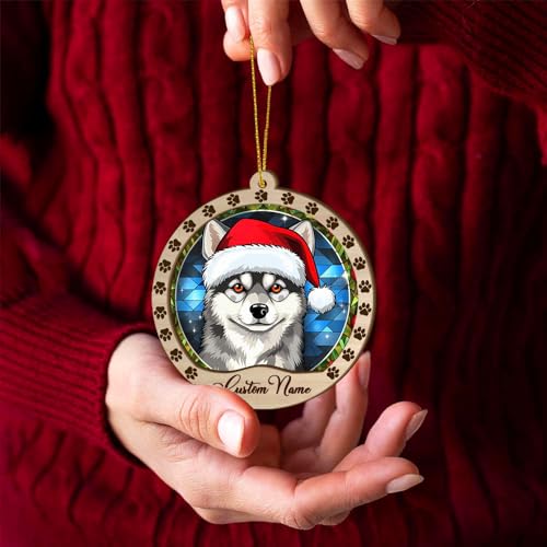 Personalized Alaskan Klee Kai Ornament, Alaskan Klee Kai Christmas Ornament, Custom Name Alaskan Klee Kai Dog Suncatcher for Christmas Tree - color: Alaskan Klee Kai