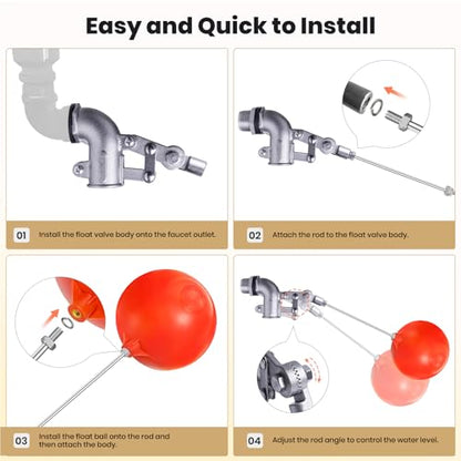 3/4" Stainless Steel Float Valve for Water Tank with 6" Float Ball | 304 Stainless Steel, 6" Float Ball, Adjustable Rod, Leak-Proof Water Level Control - size: 3/4inch