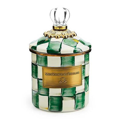 MACKENZIE-CHILDS Enamel Canister, Versatile Kitchen Storage Container for Flour and Sugar, Demi, 24-Ounce Capacity, Green-and-White Emerald Check - color: Emerald Check