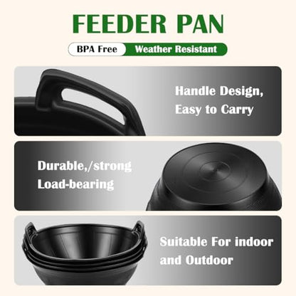 4pack Rubber Feed Pan for Horses, Goats, Pigs – 12 Quart/3 Gallon Heavy Duty Livestock Feeder, Chicken Dust Bath Tub Included – Farm Animal Feeding Bowl