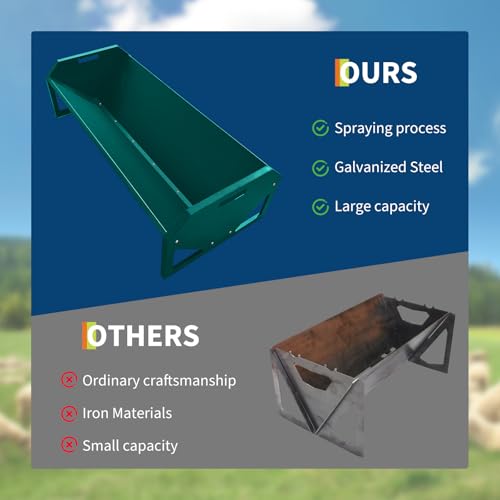 GarveeLife Livestock Feeding Trough, Heavy Duty Steel Livestock Trough for 10 Sheep Once, 22 Gallon Capacity 45.13" Hay Feeder for Horse, Goat, Sheep, Cattle, Cow, Alpaca, Dark Green - color: Dark Green