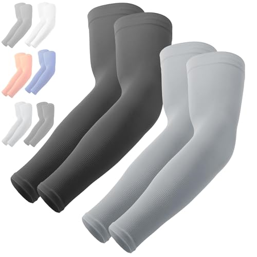 OutdoorEssentials UV Sun Sleeves for Men & Women, Cooling Arm Sleeves UPF 50+ | Golf, Tattoo Cover Up, Sun Protection - color: (2 Pairs): 1 Dark Gray, 1 Light Gray