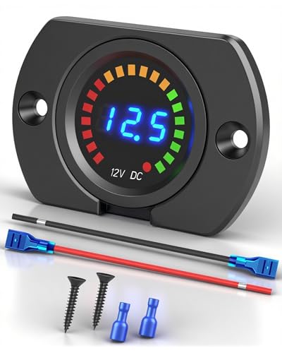 IZTOSS Digital Voltmeter, Waterproof 12V DC Voltmeter with LED Digital Display, Includes Mounting Plate and Wiring, Suitable for Boat, Car, Motorcycle, Truck, RV Accurate Voltage Monitoring - color: Voltmeter+Panel