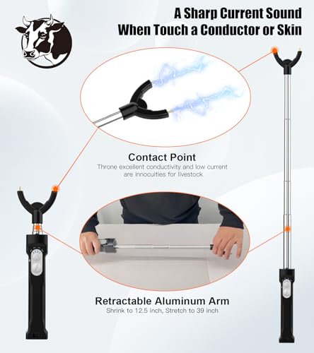 Rechargeable Cattle Prod, Waterproof Electric Livestock Prod for Cattle with LED Light, Retractable Electric Cattle Prod Livestock for Cows Hogs Sheep Wait Animal Herding Tool for Cattle -37In - color: Black