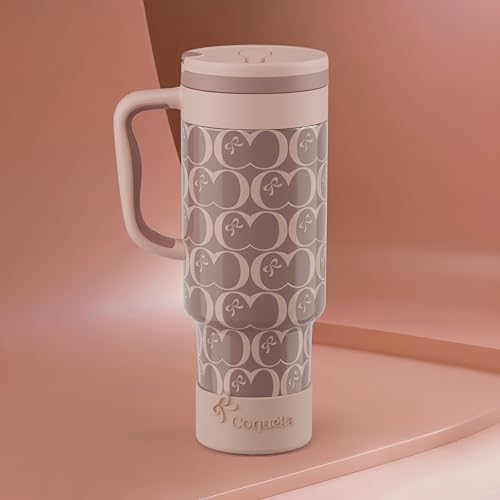 40 oz Insulated Tumbler with Handle and Push-Button Straw Lid, Stainless Steel Travel Cup for Gym Office, Leakproof, BPA-Free, Cup Holder Friendly, Bow Silicone Boot, Brown (C’ Espresso) - color: C’ Espresso