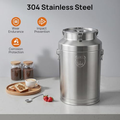 304 Stainless Steel Milk Can, 88L/23.3Gal Airtight Sealed Bucket with Lid, Heavy Duty Storage Container for Milk Wine Oil Beverage – Metal Canister for Kitchen Restaurant Party (88L) - size: 88L