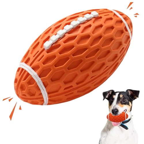 Squeaky Dog Toy, Bacon Flavored Rubber Dog Ball for Aggressive Chewers, Floating Fetch Outdoor Dog Football, Durable and Interactive Dog Toy for Medium Large Dogs, Orange, Large - color: Orange, size: Large