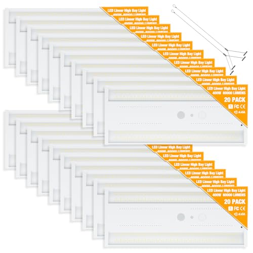 400W 4FT LED Linear High Bay Light, 60000LM Linear High Bay Shop Light 120-277V, 5000K for Warehouse, Garage Factory, UL Listed, 5 Years Warranty, 20Pack - color: 5000K 20PACK, size: 400W