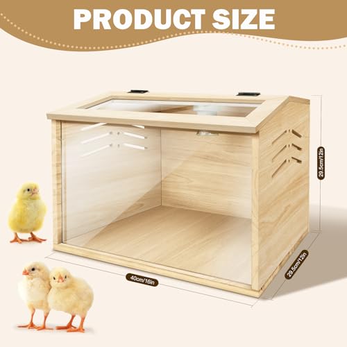 Chicken Brooder Box for Chicks & Quail with 3 Absorbent Pads, Feeder and Waterer - Adjustable Temperature Control Brooding Box for Small Chicken Coop & Quail Cage (15.7x12x12 Inches) ﻿ - color: Beige