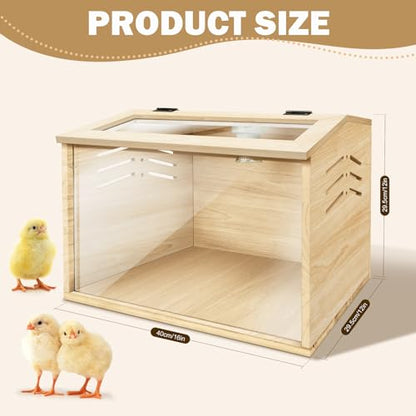 Chicken Brooder Box for Chicks & Quail with 3 Absorbent Pads, Feeder and Waterer - Adjustable Temperature Control Brooding Box for Small Chicken Coop & Quail Cage (15.7x12x12 Inches) ﻿ - color: Beige