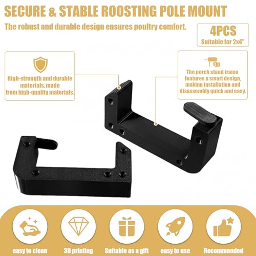 Heavy Duty Poultry Roost Bar Mount Brackets (4Pack) Includes Screws for Chicken Coops & Turkey Houses Easy Install/Remove Perch Holder for 2x4 Flat Lumber Durable Black Design (4Pcs 2x4) - size: 4Pcs 2x4"