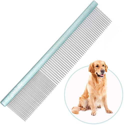 10inches Large Dog Metal Grooming Comb for Shedding Matted Hair for Large Dogs Metal Dog Comb with Long Wide Tooth for Poodles and Goldendoodles Reduce Tangles,Mats and Knots.(Blue) - color: blue, size: Large