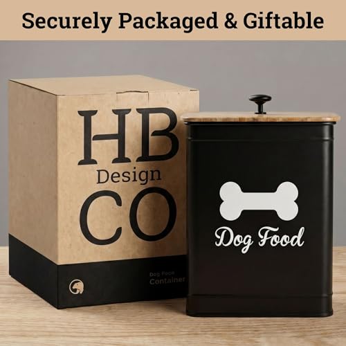 Dog Food Container Airtight Bamboo Lid 5-7 lb, 25 Cups, Sturdy Metal Handle | Pet Jar For Dogs up to 50lbs, Airtight Bamboo Lid, Sturdy Comfortable Metal Handle, Powder Coated Iron, Kibble Storage Bin - color: Black