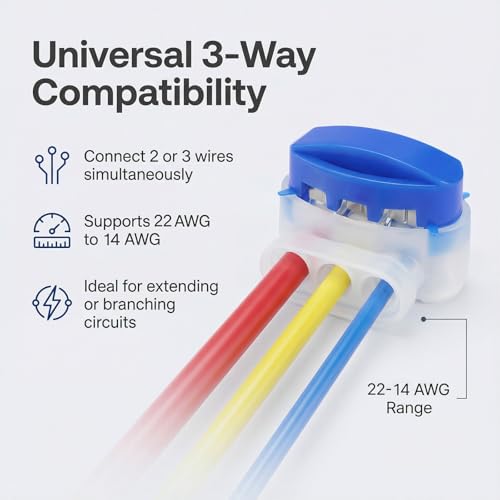 GWHOLE 10PCS 3-Way Wire Connectors Waterproof, for 22-14AGW Wires | Electrical IDC 314-BOX, Quick Splice Repair, Self Stripping, For Robotic Lawn Mower Irrigation Landscape Lighting - color: 10PCS