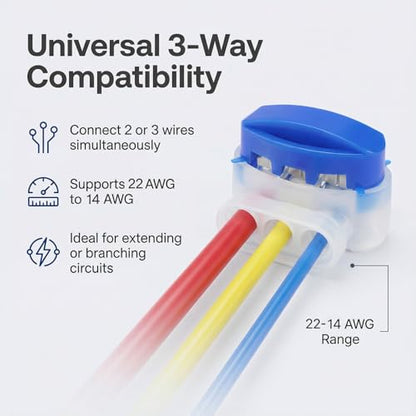 GWHOLE 10PCS 3-Way Wire Connectors Waterproof, for 22-14AGW Wires | Electrical IDC 314-BOX, Quick Splice Repair, Self Stripping, For Robotic Lawn Mower Irrigation Landscape Lighting - color: 10PCS