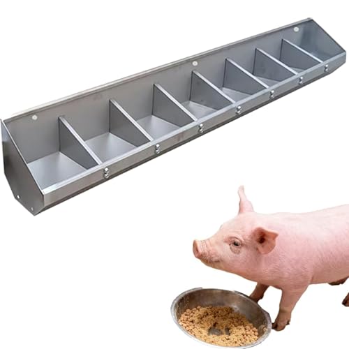 Portable Stainless Steel Livestock Feeder - 2-Hole No-Spill Hog Trough with Divider, Large Capacity for Hay & Grain, Ideal for Swine & Chicken Coops,2meter/8hole - size: 2meter/8hole