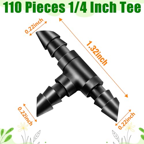 110 Pack Drip Irrigation 1/4" Barbed Tee Fittings, Drip Line Barbed T Connectors for 1/4 Inch Irrigation Tubing Micro Irrigation Connection Parts for Garden Sprinkler Systems - size: 1/4 Inch Tee-110P