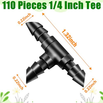 110 Pack Drip Irrigation 1/4" Barbed Tee Fittings, Drip Line Barbed T Connectors for 1/4 Inch Irrigation Tubing Micro Irrigation Connection Parts for Garden Sprinkler Systems - size: 1/4 Inch Tee-110P