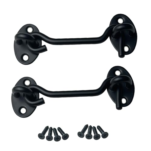 2 Pack Hook and Eye Latch - 3 inch Black, Stainless Steel Barn Door Lock - Solid Thicken Gate Latch for Windows, Sheds, Fences, Gates - color: Black, size: 3 Inch