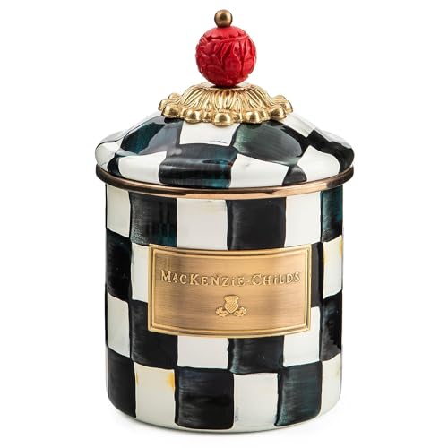 MACKENZIE-CHILDS Enamel Canister, Versatile Kitchen Storage Container for Flour and Sugar, Demi, 24-Ounce Capacity, Black-and-White Courtly Check - color: Courtly Check
