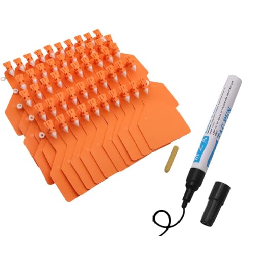 Ear Tag Livestock Tag Blank for Cattle Marking - One Piece Cattle Tag Compatible with Z Tags for Cattle Applicators Comes with a Permanent Marker Orange 100pcs+Pen - color: Orange, size: 100pcs+pen