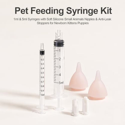 Pet Feeding Kit, Kitten Bottle Feeding Kit, Newborn Kitten Supplies, Fit for Feeding Newborn Puppies, Kitten, Squirrel, Rabbit, Hamster, 2 Pet Nipple