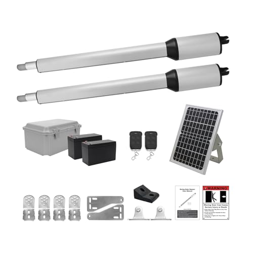 X X-HOUSE C05 Automatic Gate Opener with Solar Panel & Batteries for Light to Medium Duty Dual Swing Gates Up to 770lb per Arm Electric Gate Opener with 2 Remotes Complete Kit Solar Powered - size: 770lb Solar Dual Gate Opener