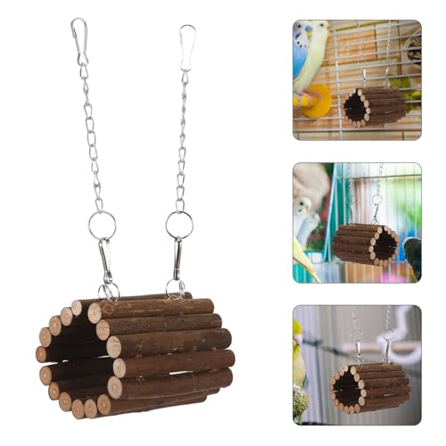 Toyvian Wooden Parrot Swing and Small Animal Tunnel with Hanging Chain, Interactive Climbing Chew for Birds and Hamsters, Natural Pet Foraging Hammock for Cage Accessories